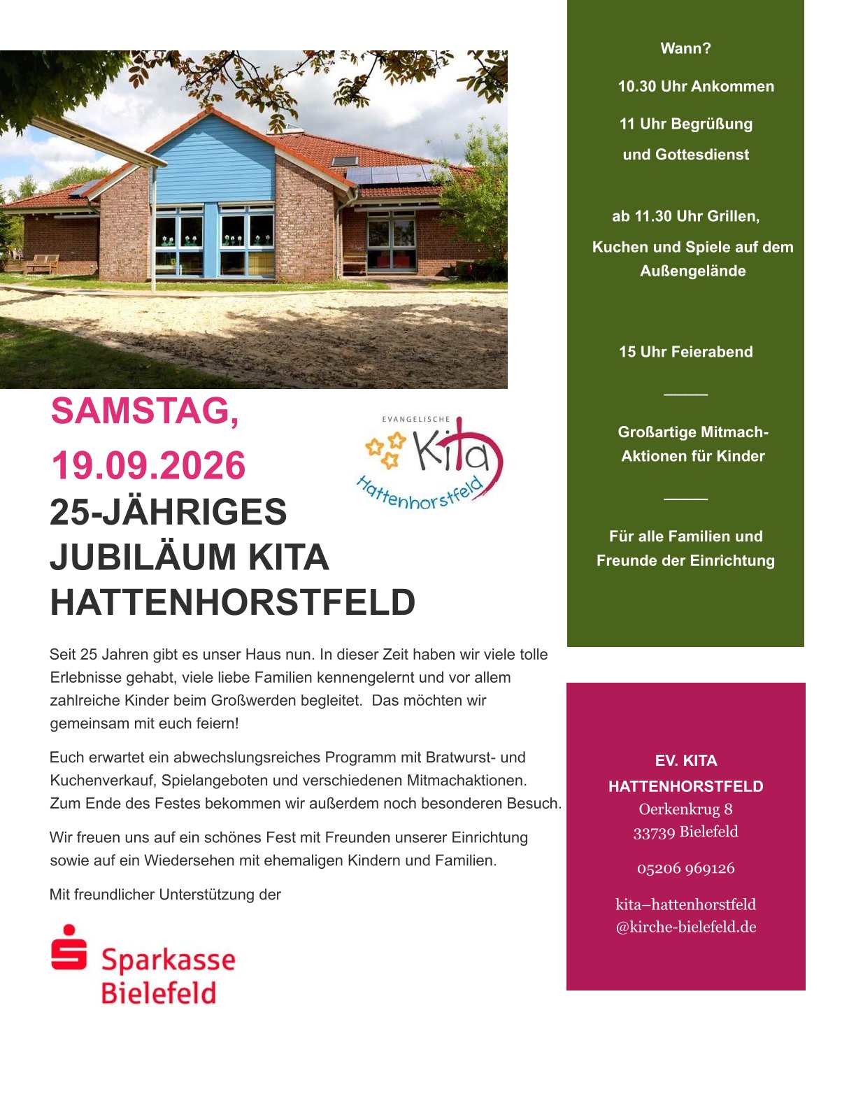 Einladung zum Jubiläum 25 Jahree Kita HHF